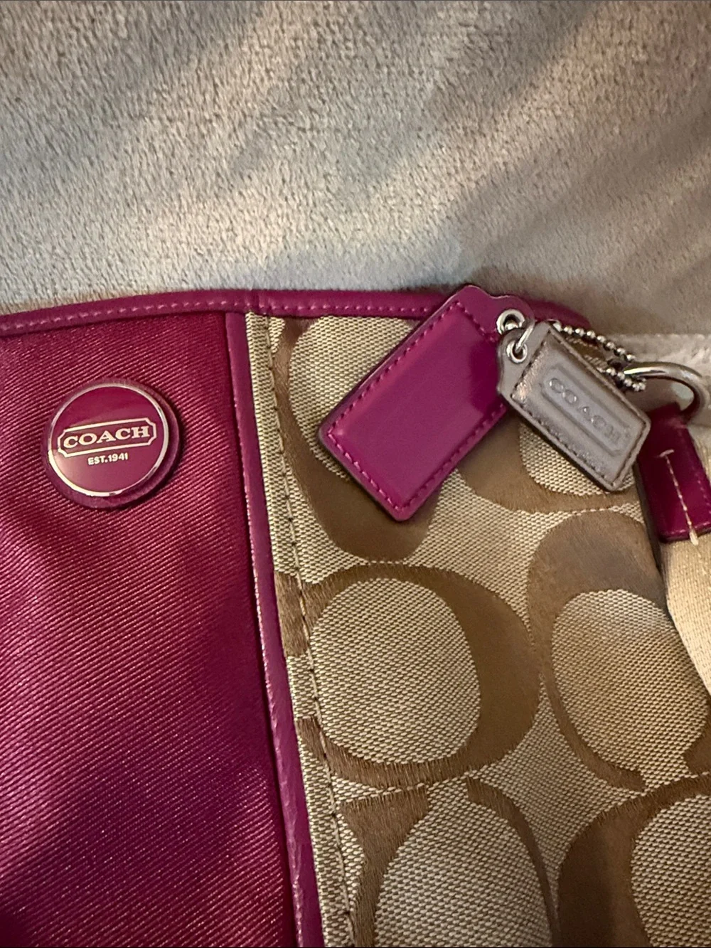 Authentic Coach Khaki/brown/fuchsia crossbody with cram shoulder strap